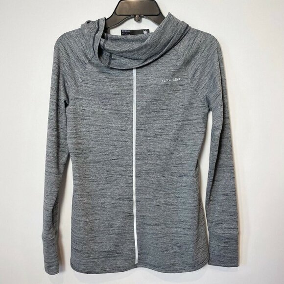 Spyder Womens Solitude Funnel Neck Pullover Top Long Sleeve Gray Small Raglan - Picture 2 of 8